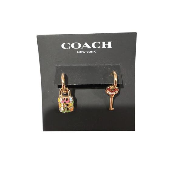 Coach Authentic Lock And Key Huggie Earrings Gold Tone NWT - Picture 2 of 3